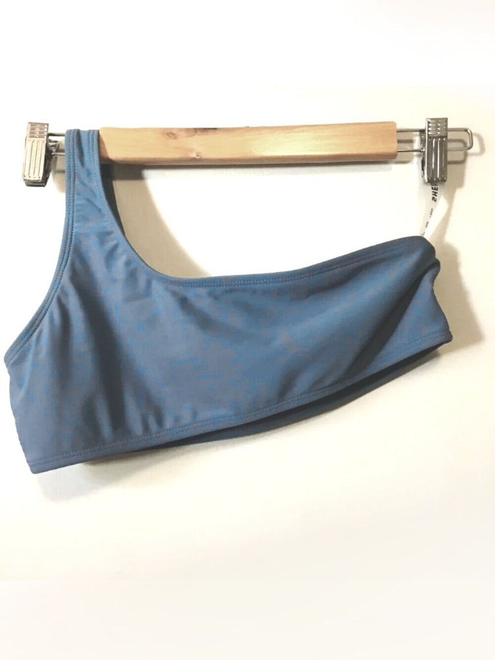 SHEIN Lake Blue One Shoulder Strap Sports Bra Asymmetric Crop Top Size